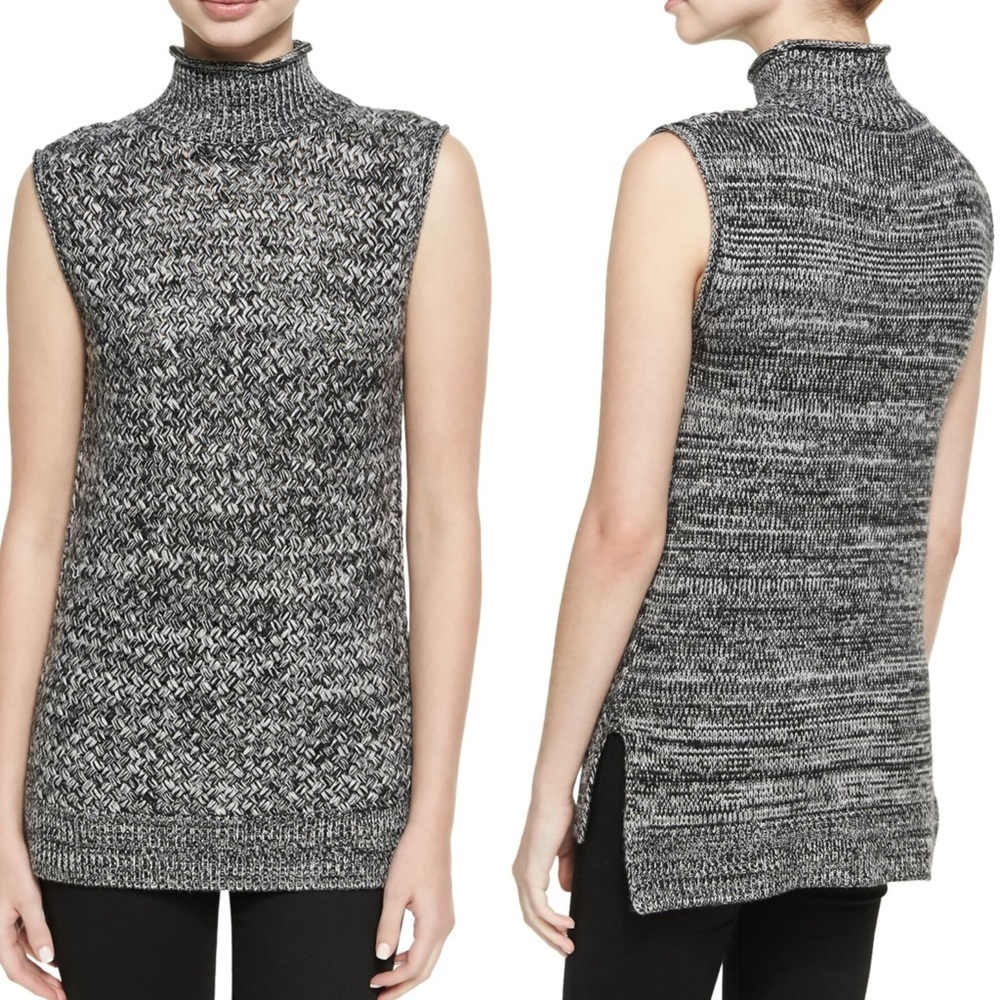 Alice + Olivia Abbot Sleeveless Basketweave Mock-Neck Sweater in Gray Size Small